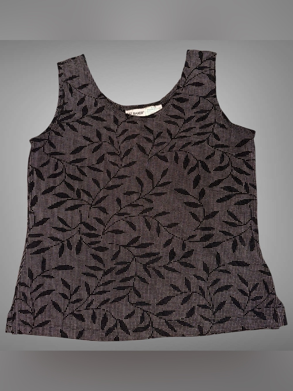 Vintage Y2K Liz Baker Petite Medium Black Floral Vine Tank Top Whimsigoth